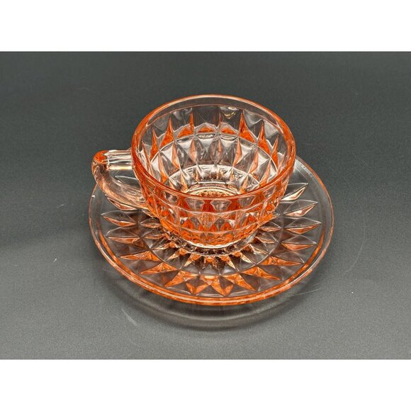 1930s Jeannette Glass Windsor Pink Depression Glass Teacup & Saucer Set - Picture 2 of 5